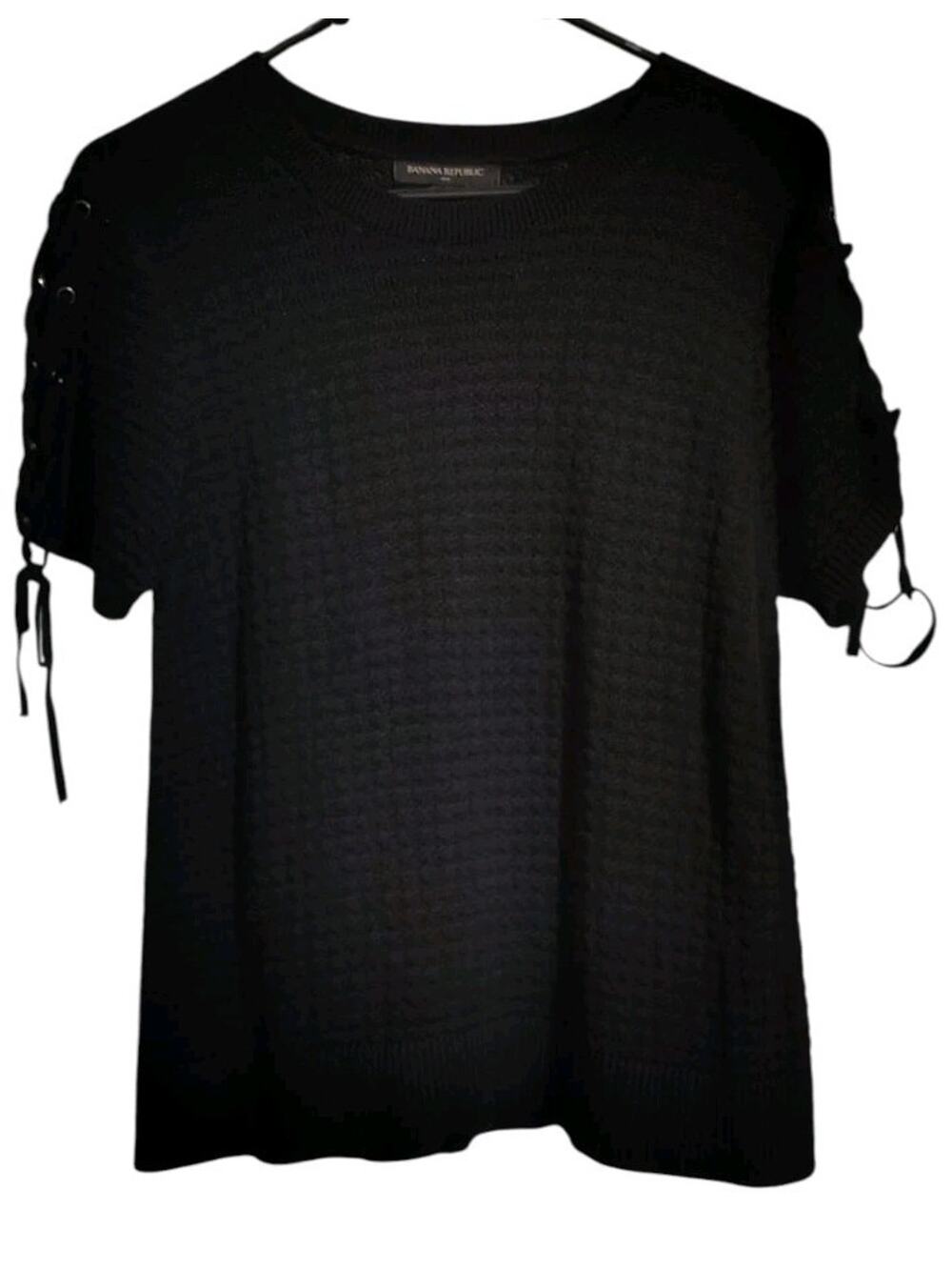 Banana Republic Sweater Size Medium M Black Short Ties Sleeves Casual Thin Work